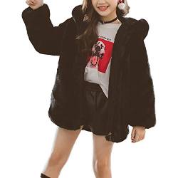 FEESHOW Kinder Mädchen Warme Teddy Fleece Jacken Mäntel mit Kapuze Niedliche Bär Ohr Hoodie Kapuzenjacke Übergangsjacke Herbst Winter Outwear Schwarz_B 158-164 von FEESHOW