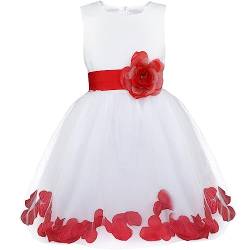 FEESHOW Mädchen Blumen Kleid Blumenmädchenkleid Tüll Festkleid Abendkleid Brautjungferkleid mit 3D Blumen Rot 128 von FEESHOW