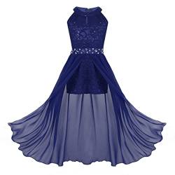 FEESHOW Mädchen Festliche Kleider Giltzer Hochzeit Blumenmädchenkleid Pailletten Kleid Overall Party Abendkleid Cocktailkleid Festzug Geburtstag Blau_A 128 von FEESHOW