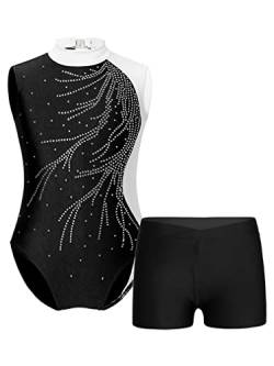 FEESHOW Mädchen Gymnastikanzug Turntrikot Gymnastik Shorts Set Ballettbody Leotard Tanztrikot Kurze Hose Trainingsanzug Wettbewerb Tanzkostüm A_Weiß 158-164/13-14 Jahre von FEESHOW