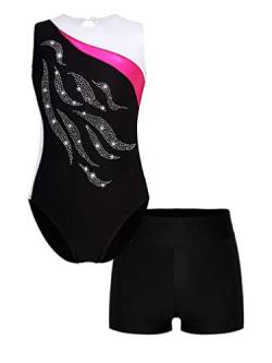 FEESHOW Mädchen Gymnastikanzug Turntrikot Gymnastik Shorts Set Ballettbody Leotard Tanztrikot Kurze Hose Trainingsanzug Wettbewerb Tanzkostüm B_Schwarz&Weiß 146-152/11-12 Jahre von FEESHOW