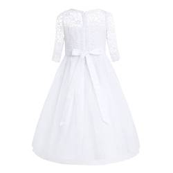 FEESHOW Mädchen Kleid Festlich Blumenmädchen Partykleid Abendkleid Spitzenkleid Mit Schleife Für Geburtstag Hochzeit Weiß 152/12 Jahre von FEESHOW