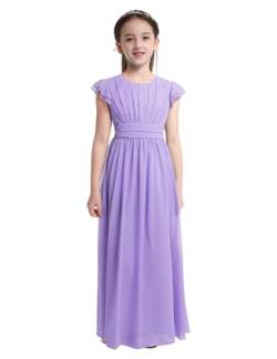 FEESHOW Mädchen Kleid Festlich Chiffon Kleid Prinzessin Kleid A-Linie Kinder Partykleid Ballkleid Hochzeit Festival Abend Kleider Maxi Violett 128 von FEESHOW