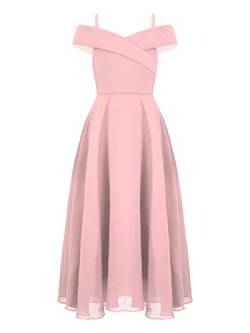 FEESHOW Mädchen Kleid Festlich Hochzeit Brautjungfer Festzug Partykleid Schulterfrei Chiffon Prinzessin Kleider 98-176 Rosa_B 164/14 Jahre von FEESHOW