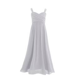 FEESHOW Mädchen Kleid langes Hochzeit Blumenmädchen Prinzessin Kleid Elegant Partykleid für Festzug Tanzabend Freizeit Gr 104-176 Grau_E 164/14 Jahre von FEESHOW