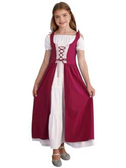 FEESHOW Mädchen Mittelalter Kleid Mittelalterliche Renaissance Prinzessin Kleid Festlich Partykleid Ballkleid Festkleid Abendkleid Tanzkleidung Burgundy_Neu_A 146-152 von FEESHOW