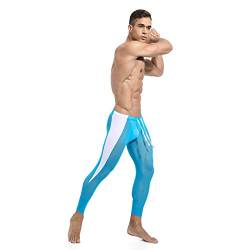 FEESHOW Männer Leggings Durchsichtig Lange Unterhose Sport Unterwäsche Strumpfhose Herren Sexy Transparent Mesh Hose Tights Pantyhose Himmelblau XL von FEESHOW