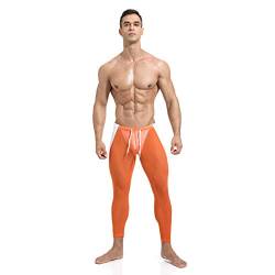 FEESHOW Männer Leggings Durchsichtig Lange Unterhose Sport Unterwäsche Strumpfhose Herren Sexy Transparent Mesh Hose Tights Pantyhose Orange XL von FEESHOW