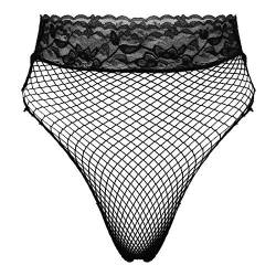 FEESHOW Transparent Slip für Damen Sexy Mesh Unterhose Panty Taillenslip mit Spitzenbund Reizvolle Unterwäsche Dessous Stretch Underwear Schwarz_B OneSize von FEESHOW