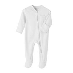 FEESHOW Unisex Baby Schlafanzug Langarm Strampler Jumpsuit mit Fuß Baumwolle Schlafsack mit Beinen Herbst Winter Wärmer Kleidung Weiß B 62-68/3-6 Monate von FEESHOW