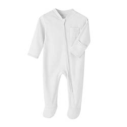 FEESHOW Unisex Baby Schlafanzug Langarm Strampler Jumpsuit mit Fuß Baumwolle Schlafsack mit Beinen Herbst Winter Wärmer Kleidung Weiß B 74-80/9-12 Monate von FEESHOW