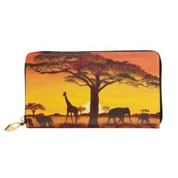 FEETOX Afrikanische Tier Sonnenuntergang Lange Kupplung Brieftasche Leder Geldbörsen Clutch Leder Geldbörsen Mode Leder Geldtasche Lange Bifold Leder Billfold, Schwarz , Einheitsgröße von FEETOX