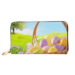 FEETOX Frohe Ostern Lange Clutch Geldbörse Leder Geldbörsen Clutch Leder Geldbörsen Mode Leder Geldtasche Lange Bifold Leder Billfold, Schwarz , Einheitsgröße von FEETOX