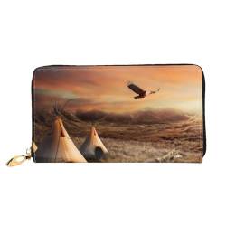 FEETOX Native American Tribes Lange Clutch Geldbörse Leder Geldbörsen Clutch Leder Geldbörsen Mode Leder Geldtasche Lange Bifold Leder Billfold, Schwarz , Einheitsgröße von FEETOX