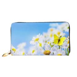 FEETOX Schmetterling auf Gänseblümchen Lange Clutch Geldbörse Leder Geldbörsen Clutch Leder Geldbörsen Mode Leder Geldtasche Lange Bifold Leder Billfold, Schwarz , Einheitsgröße von FEETOX