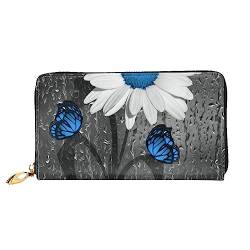 FEETOX Weiß Blau Gänseblümchen Lange Clutch Brieftasche Leder Geldbörsen Clutch Leder Geldbörsen Mode Leder Geldtasche Lange Bifold Leder Billfold, Schwarz , Einheitsgröße von FEETOX