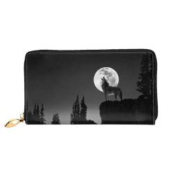 FEETOX Wolf Night Moon Lange Clutch Geldbörse Leder Geldbörsen Clutch Leder Geldbörsen Mode Leder Geldtasche Lange Bifold Leder Billfold, Schwarz , Einheitsgröße von FEETOX