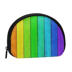 Niedliche Schaf-Lammschalen-Aufbewahrungstasche, kompakte und praktische Brieftasche für Kleingeld, Regenbogenfarbener Holzhintergrund, Einheitsgröße von FEETOX