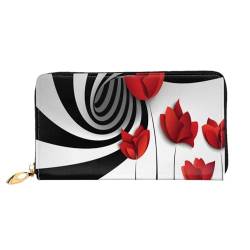 Rote Blume Lange Kupplung Brieftasche Leder Geldbörsen Clutch Leder Geldbörsen Mode Leder Geldtasche Lange Bifold Leder Billfold, Schwarz , Einheitsgröße von FEETOX