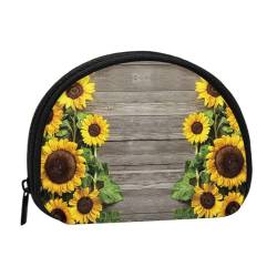 Sunflowers Holzbrett-Aufbewahrungstasche, kompakte und praktische Brieftasche für Kleingeld, Holzbrett mit Sonnenblumen, Einheitsgröße von FEETOX