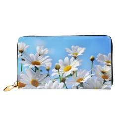 Wild White Daisy Flower Lange Clutch Geldbörse Leder Geldbörsen Clutch Leder Geldbörsen Mode Leder Geldtasche Lange Bifold Leder Billfold, Schwarz , Einheitsgröße von FEETOX