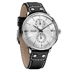 FEICE Herren Automatikuhr Mechanische Uhr Edelstahl Leder Band Uhren Analog gebogen Spiegel Gebürstet Casual Kleid Uhren für Männer #FM212 Kleid 1-Silver von FEICE