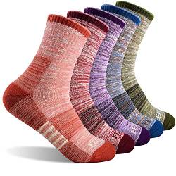 FEIDEER Damen-Wandersocken, Multipack, Outdoor-Freizeitsocken, Wicking Cushion Crew Socken, Rot/Blau/Grün/Rosa/Violett, 38 von FEIDEER