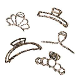 FEIFEI'S BOW 5 x große, gebürstete Metall-Klauenclips, hohl, rutschfest, Haarspange, Haarspangen, Klemmen, Haarnadeln für Frauen, Mädchen, dünnes, dickes Haar (Leoparden-Set) von FEIFEI'S BOW