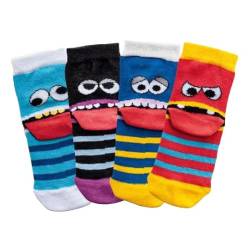 FEINSCHÖN 6 Paar Kinder Socken mit Lustigen Motiven – Weiche Naht, Baumwollmischung – Monster, Dinos, Katzen, Hunde, Einhörner, Oeko-Tex 100 (27-30, Freche Bande) von FEINSCHÖN