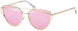 Cateye Damen Katzenaugen Sonnenbrille pink verspiegelt - fashion mirrored Metal Frame Women Sunglasses (pink-cateye-flachglas) von FEINZWIRN