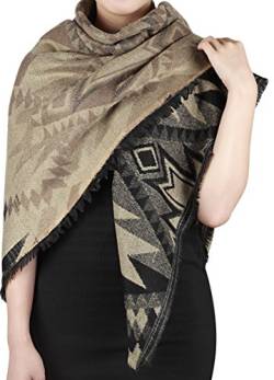 FEINZWIRN Miriam - sehr großes quadratisches XL Tuch/Schal mit Ethno Muster (Khaki+braun+schwarz) von FEINZWIRN