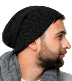 FEINZWIRN Osaka - Strick Beanie Mütze für Herren und Damen - Strickmütze 100% Baumwolle (Black) von FEINZWIRN