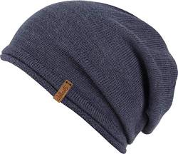 FEINZWIRN leichte Long Beanie Kappe Mütze aus 50% Merino Wolle - Unisex für Frau und Mann (Blue) von FEINZWIRN