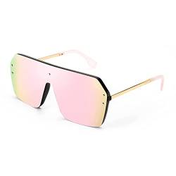 FEISEDY 80er 90er Sonnenbrille Damen Herren Übergroße Flat Top Brille Eckig Randlose mit Verspiegelt Linse UV400 Schutz B2574 von FEISEDY