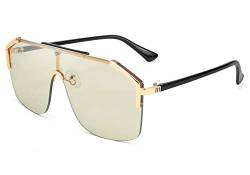 FEISEDY Classic Großer Rahmen Schild Sonnenbrille UV400 Schutz Flat Top Brille für Damen Herren B2634,Goldener Halberrahmen / Hellgelbe Linsen von FEISEDY