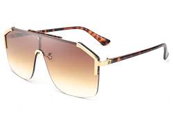 FEISEDY Classic Großer Rahmen Schild Sonnenbrille UV400 Schutz Flat Top Brille für Damen Herren B2634,Leopard Halbrahmen / Braune Verlaufs Linsen von FEISEDY