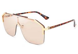 FEISEDY Classic Großer Rahmen Schild Sonnenbrille UV400 Schutz Flat Top Brille für Damen Herren B2634,Leopard Halbrahmen / Champagner Linsen von FEISEDY