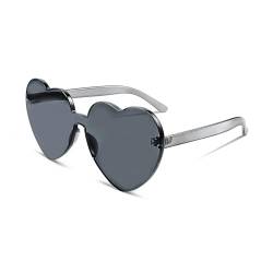 FEISEDY Randlose Herz Sonnenbrille Love Brille Erandlose Herz Sonnenbrille Transparente Linse Damen Herren B2419 (Grau, 65) von FEISEDY