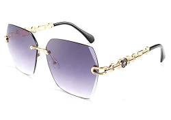 FEISEDY Randlose Sonnenbrille Damen Groß Brille ohne Rahmen mit Glitzer Diamant Schneidlinse UV400 Schutz Frauen Brille B2567 von FEISEDY