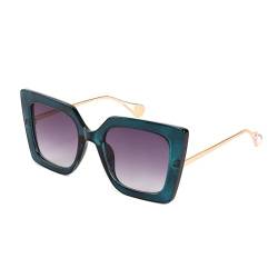FEISEDY Retro 70er Jahre Sonnenbrille Damen Übergröße Eckig Brille, Metallbügel mit Perlenintarsie, mit Farbverlauf und UV400-Schutz B2625 von FEISEDY