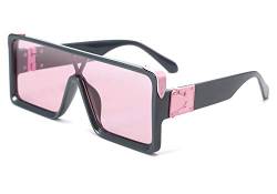 FEISEDY Retro Quadratische Sonnenbrille Punk Rock Hip Hop Millionär Sonnenbrille Männer Frauen B2540（Rosa） von FEISEDY