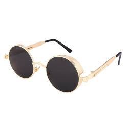 FEISEDY Retro Steampunk Sonnenbrille Rund mit Metallrahmen Vintage Brille für Herren Damen UV400 Schutz B1857 von FEISEDY