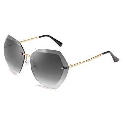 FEISEDY Übergroße Randlose Sonnenbrille für Damen Diamantschliff Sonnenbrille B2569 von FEISEDY