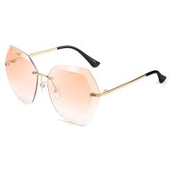 FEISEDY Übergroße Randlose Sonnenbrille für Damen Diamantschliff Sonnenbrille B2569 von FEISEDY