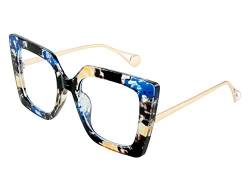 FEISEDY Vintage Blaulichtfilter Brille Damen Groß Ohne Stärke Computerbrille Blue Light Blocking Glasses PC Gaming Brillen mit Metall Perle Inlay Tempel B2639 von FEISEDY