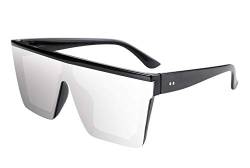FEISEDY Vintage Flat Top Sonnenbrille Herren Damen Groß Verspiegelt UV400 Schutz Randlose xxl Sonnenbrille Eckig B2470 von FEISEDY