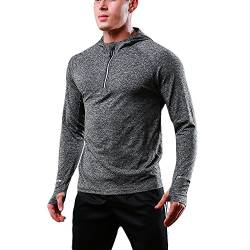 FELiCON Herren Zip Langarm Kapuzen T-Shirt Schnell trocknend Warm-up Sweatshirt Laufen Jogging Top T Herrenbekleidung Base Layer Sportswear Hoodie-(Dunkelgrau,L) von FELiCON