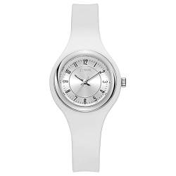 FEMBW Fashion Casual Analog Quarz Armbanduhr für Jugendliche und Erwachsene, Silikon Armband mit Nadelschnalle(Weiß) von FEMBW