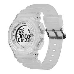 FEMBW Sport Digital Armbanduhr mit 7-Farben-Hintergrundbeleuchtung Alarm und Stoppuhr, Harzarmband(Transparent) von FEMBW
