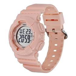 FEMBW Sport Digital Armbanduhr mit 7-Farben-Hintergrundbeleuchtung Alarm und Stoppuhr, Harzarmband (Rosa) von FEMBW